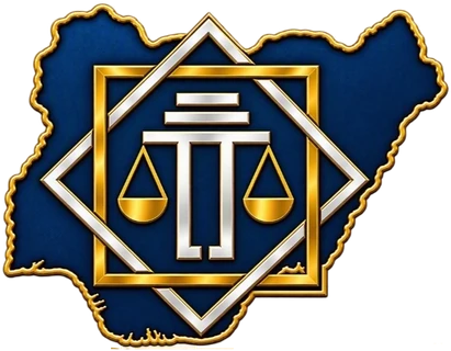 Ernsten & Co emblem: the scales of justice within a gold and silver star, set on the map of Nigeria